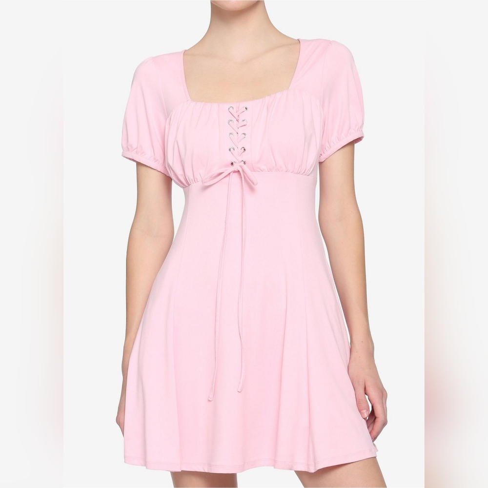 Pink Lace-Up Women Dress
